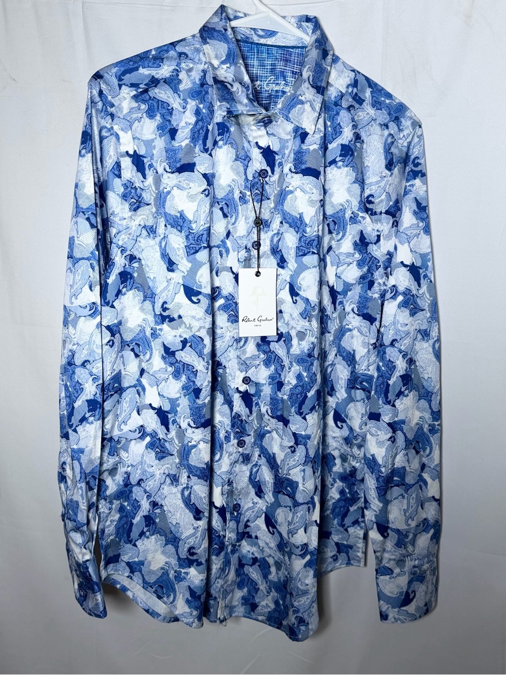 NWT $198 Robert Graham Blue & White Paisley Button-Up Shirt
